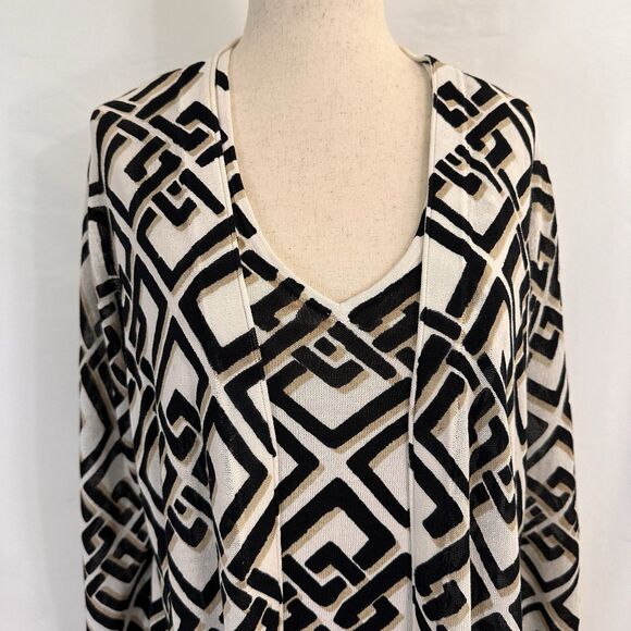 Chico’s Neutral Geometric Sweater Set Tank Size 0 SMALL V-Neck Top Career - Picture 3 of 8